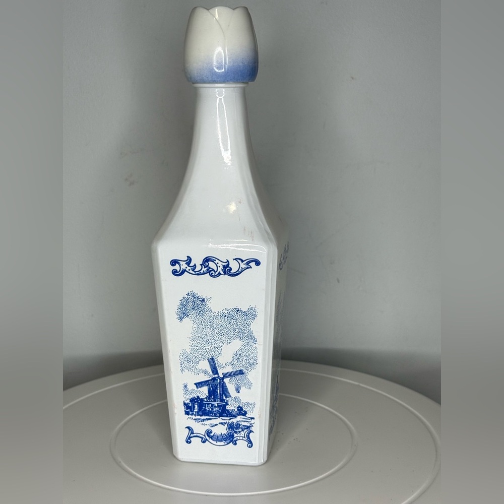 Vintage dutch windmill blue and white liquor bottle